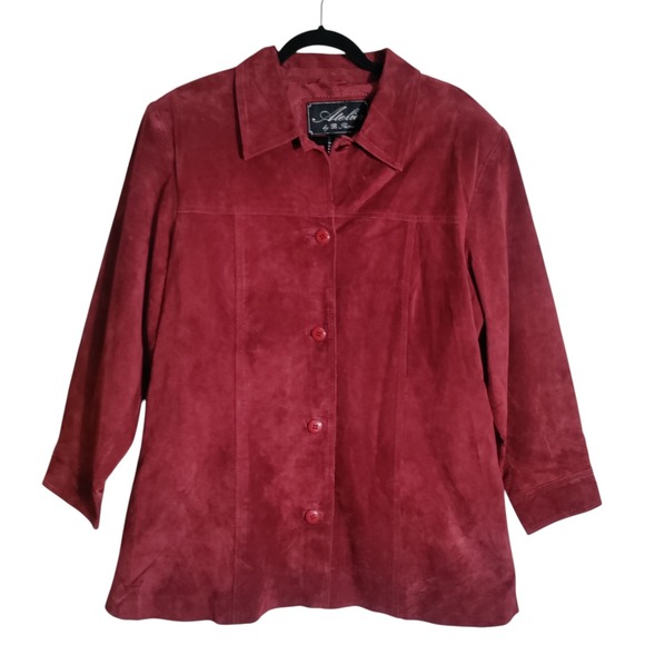 Atelier Bt B. Thomas Womens Leather Suede Red Blazer‎ Jacket Size 1X - Picture 1 of 6